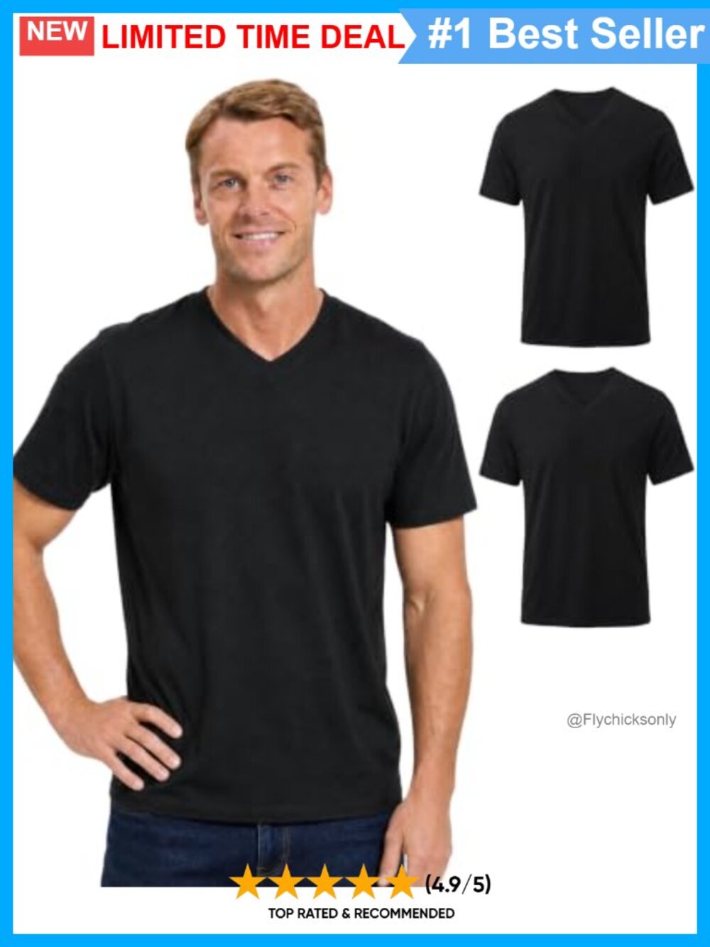 Merino Wool Bamboo Viscose V-Neck Base Layer Shirt 2 Pack Moisture-Wicking